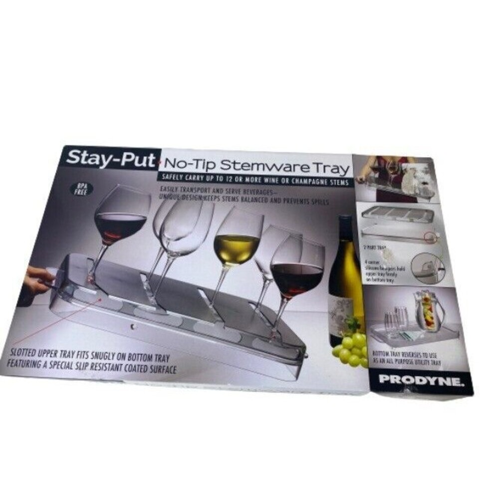 Prodyne Stay-Put No-Tip Stemware Tray – Serving ST20 Easy Carry for Hosting NEW